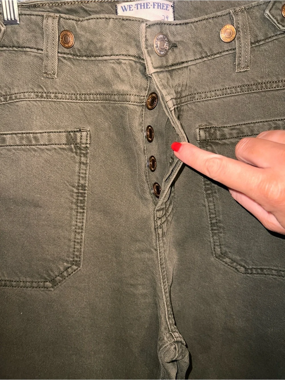 Free People Olive Green Wide Leg Flare Jeans